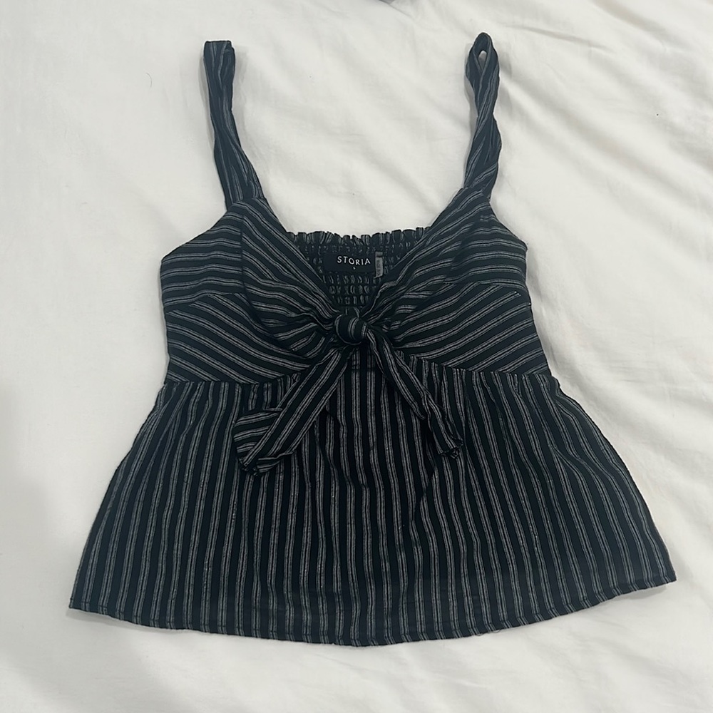 Grey and black tie front baby doll tank